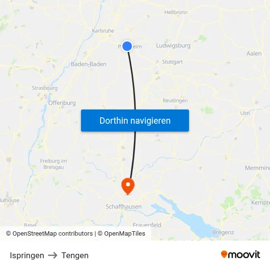Ispringen to Tengen map