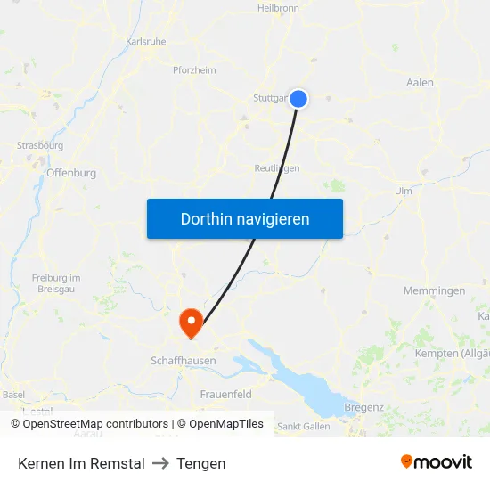 Kernen Im Remstal to Tengen map