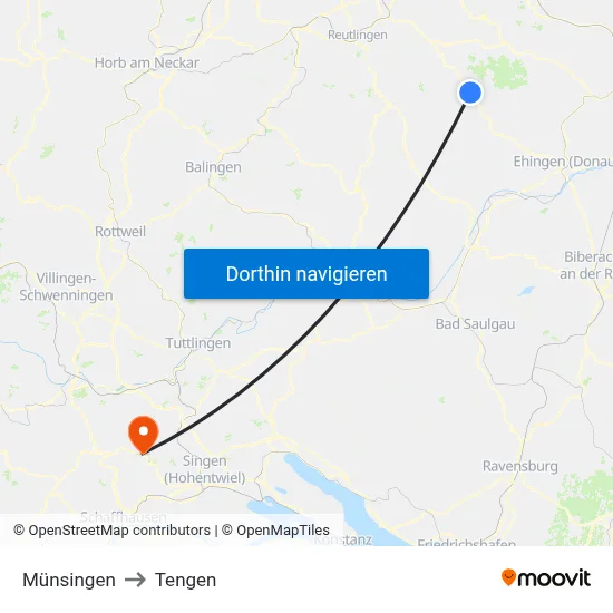 Münsingen to Tengen map