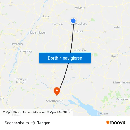 Sachsenheim to Tengen map