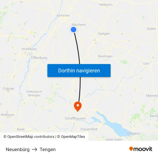 Neuenbürg to Tengen map