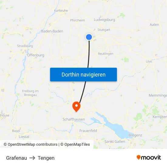 Grafenau to Tengen map