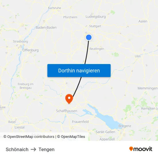 Schönaich to Tengen map