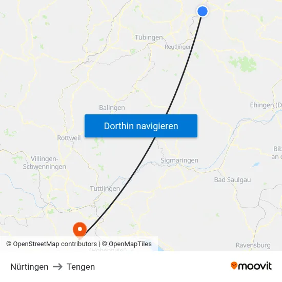 Nürtingen to Tengen map