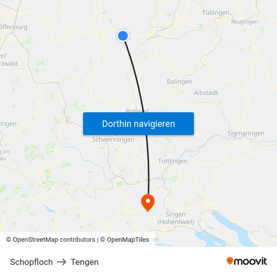 Schopfloch to Tengen map