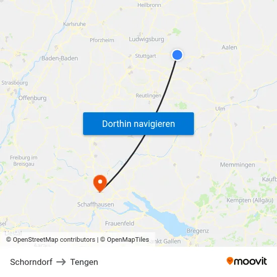 Schorndorf to Tengen map