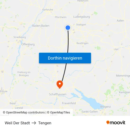 Weil Der Stadt to Tengen map