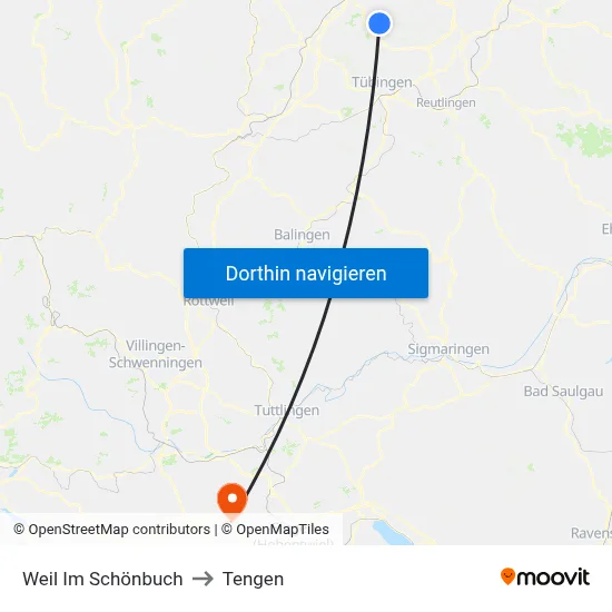 Weil Im Schönbuch to Tengen map