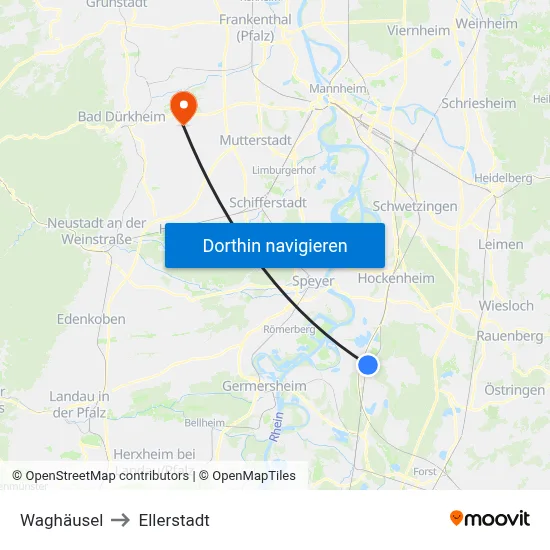 Waghäusel to Ellerstadt map