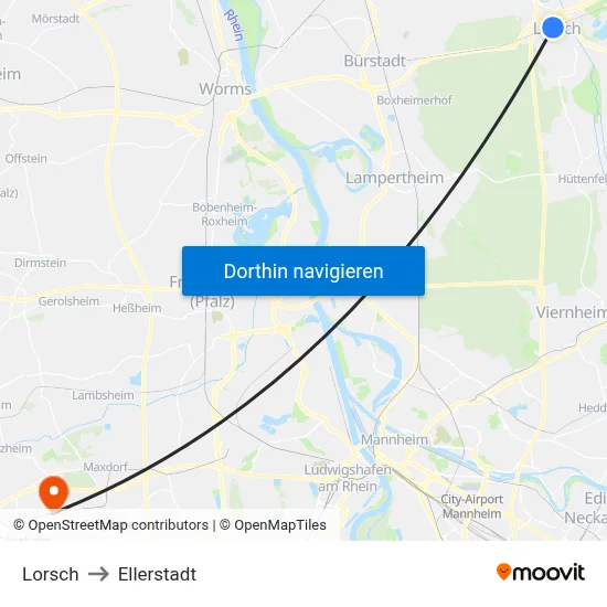 Lorsch to Ellerstadt map