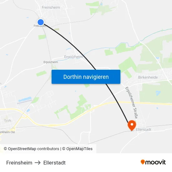 Freinsheim to Ellerstadt map