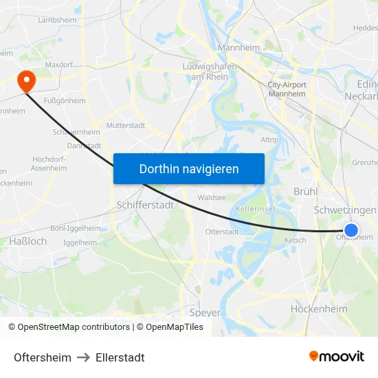 Oftersheim to Ellerstadt map