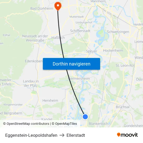 Eggenstein-Leopoldshafen to Ellerstadt map