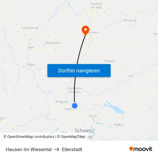 Hausen Im Wiesental to Ellerstadt map