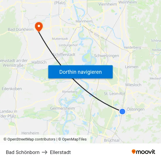 Bad Schönborn to Ellerstadt map