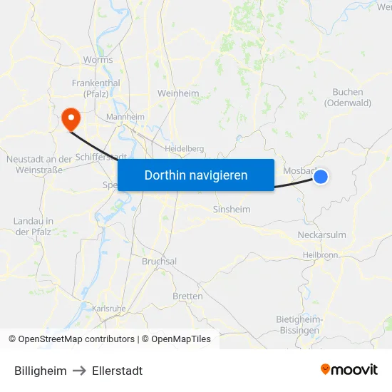Billigheim to Ellerstadt map
