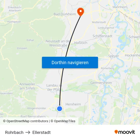 Rohrbach to Ellerstadt map