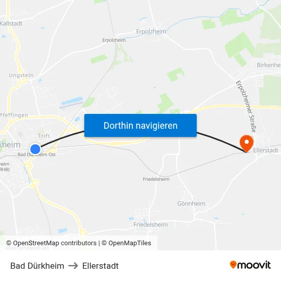 Bad Dürkheim to Ellerstadt map