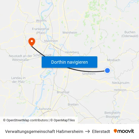 Verwaltungsgemeinschaft Haßmersheim to Ellerstadt map