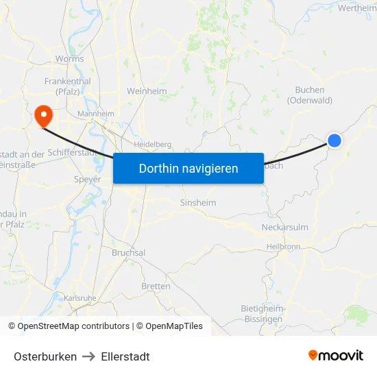 Osterburken to Ellerstadt map