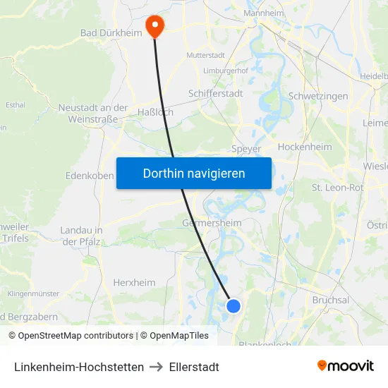 Linkenheim-Hochstetten to Ellerstadt map