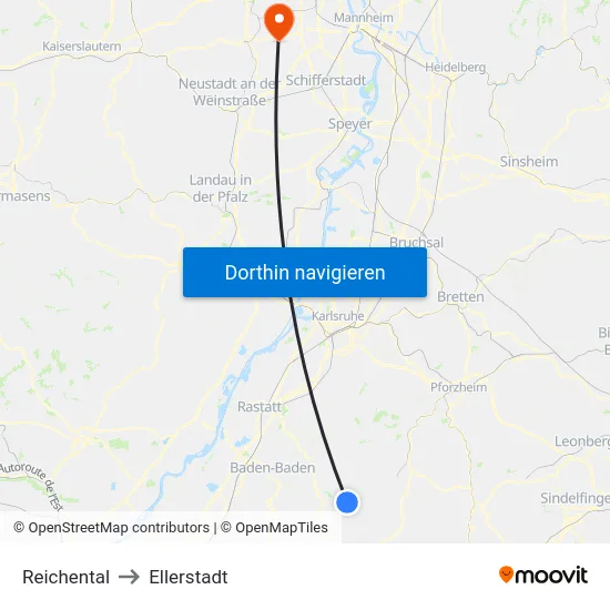 Reichental to Ellerstadt map