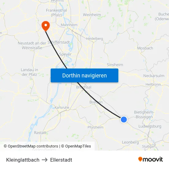 Kleinglattbach to Ellerstadt map