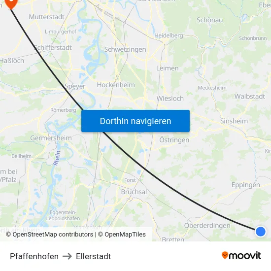 Pfaffenhofen to Ellerstadt map
