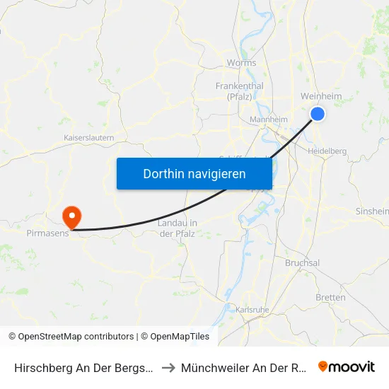 Hirschberg An Der Bergstraße to Münchweiler An Der Rodalb map