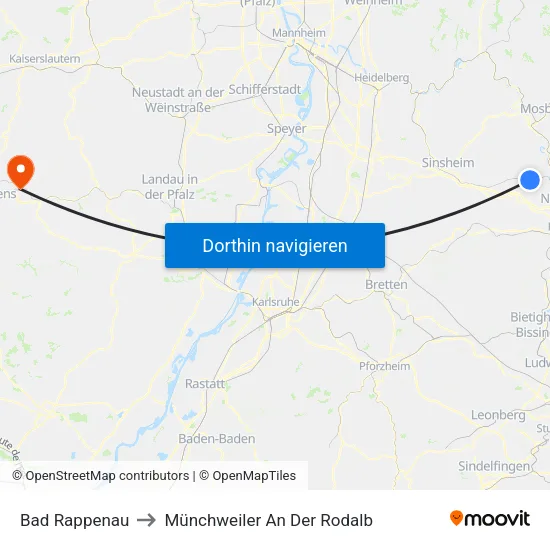 Bad Rappenau to Münchweiler An Der Rodalb map