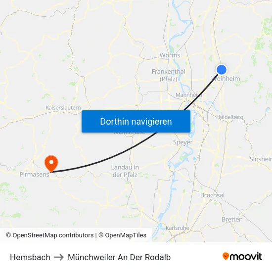 Hemsbach to Münchweiler An Der Rodalb map