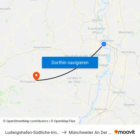 Ludwigshafen-Südliche-Innenstadt to Münchweiler An Der Rodalb map