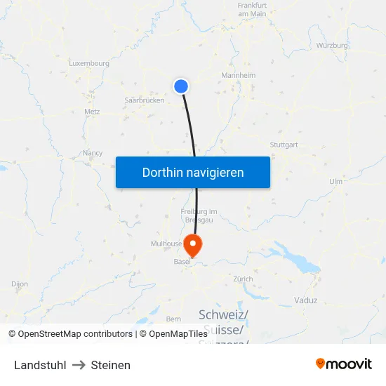 Landstuhl to Steinen map