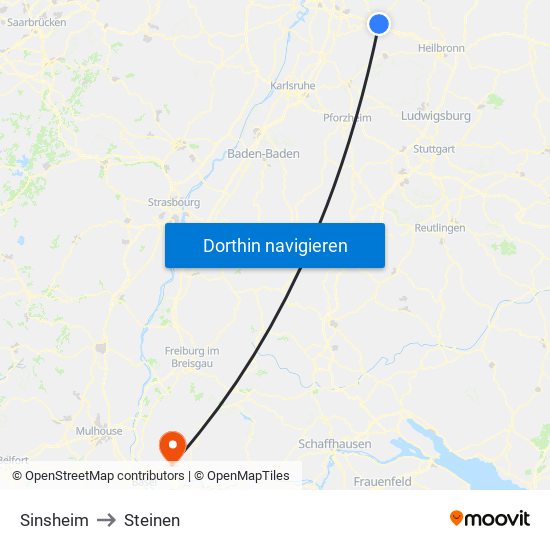 Sinsheim to Steinen map