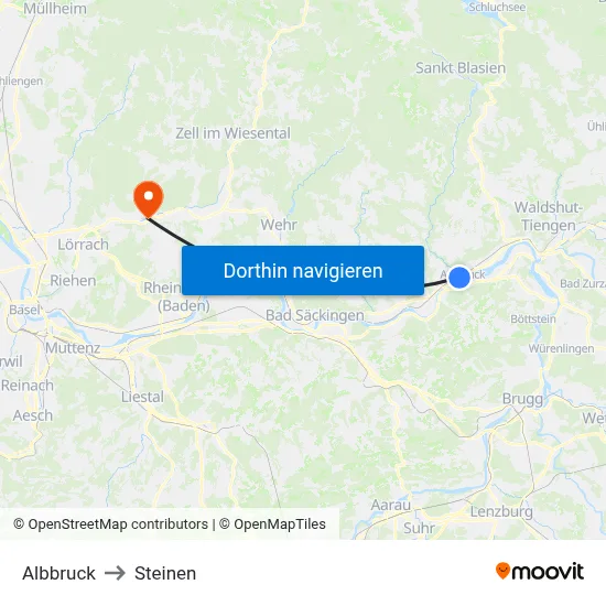 Albbruck to Steinen map