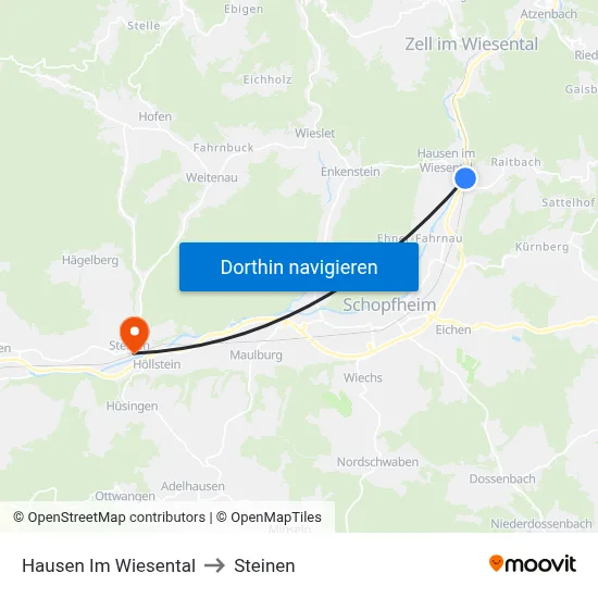Hausen Im Wiesental to Steinen map