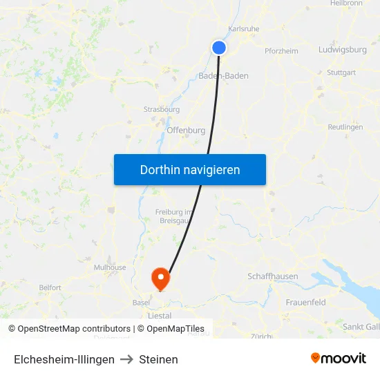Elchesheim-Illingen to Steinen map