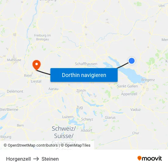 Horgenzell to Steinen map