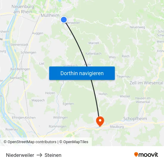 Niederweiler to Steinen map