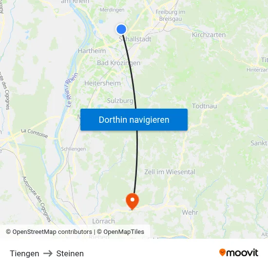 Tiengen to Steinen map