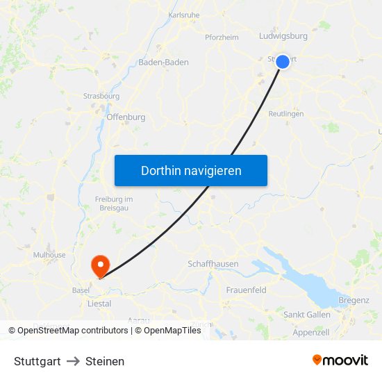 Stuttgart to Steinen map