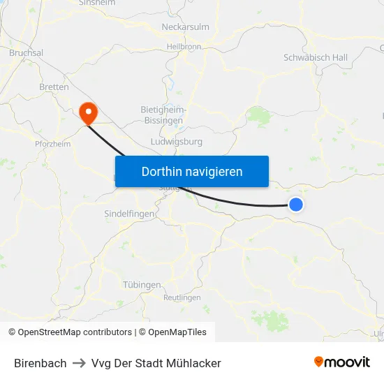 Birenbach to Vvg Der Stadt Mühlacker map