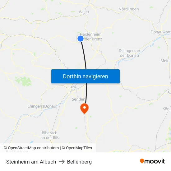 Steinheim am Albuch to Bellenberg map