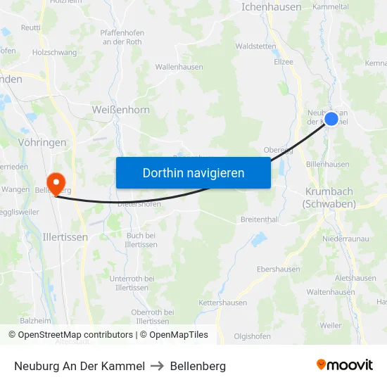 Neuburg An Der Kammel to Bellenberg map
