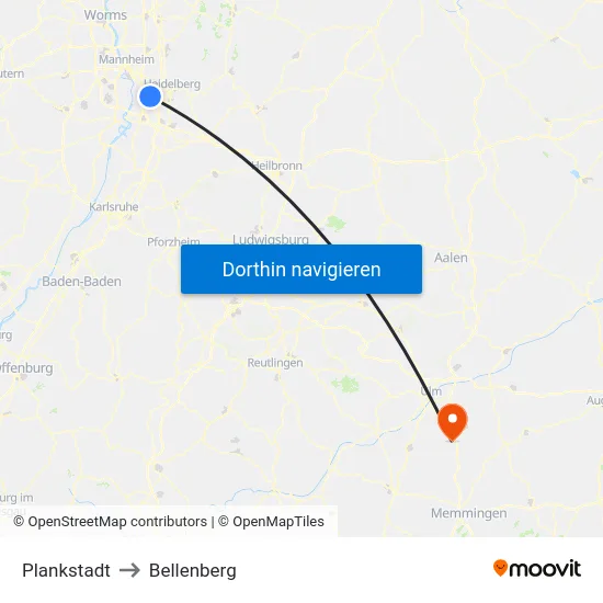 Plankstadt to Bellenberg map