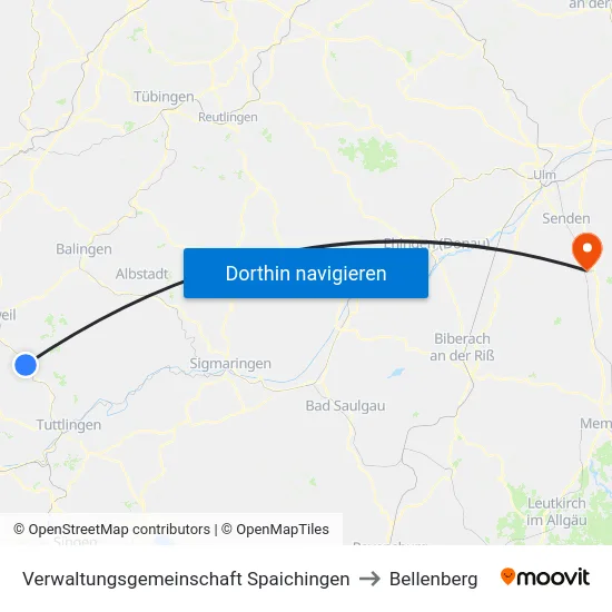 Verwaltungsgemeinschaft Spaichingen to Bellenberg map
