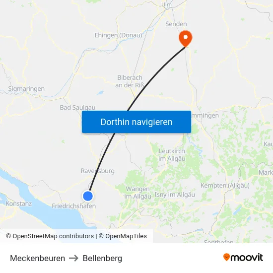 Meckenbeuren to Bellenberg map