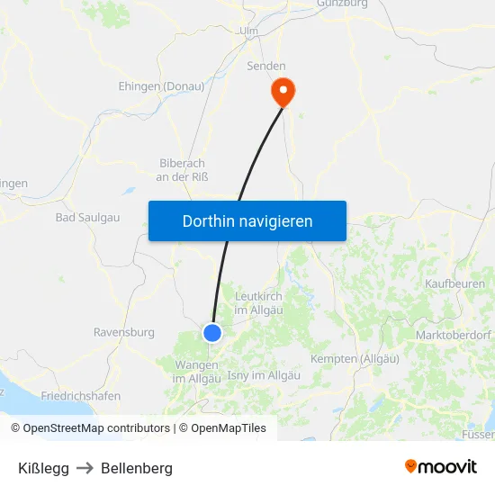 Kißlegg to Bellenberg map