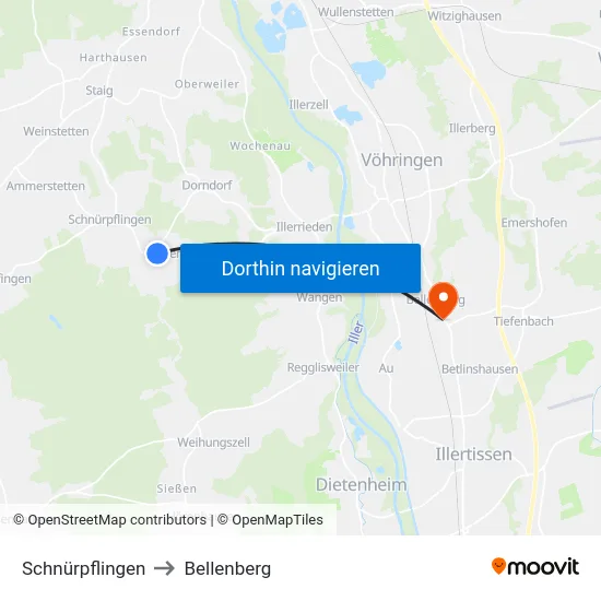 Schnürpflingen to Bellenberg map