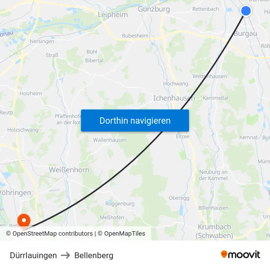 Dürrlauingen to Bellenberg map